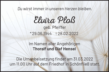 Traueranzeige von Elvira Ploß von Märkische Oderzeitung