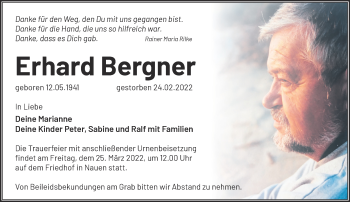 Traueranzeige von Erhard Bergner von Märkische Oderzeitung