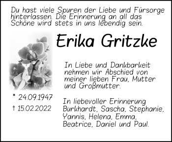 Traueranzeige von Erika Gritzke von Märkische Oderzeitung