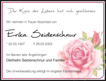 Traueranzeige von Erika Seidenschnur von Märkische Oderzeitung
