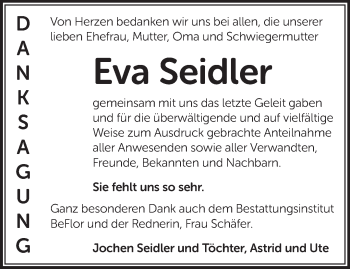 Traueranzeige von Eva Seidler von Märkische Oderzeitung