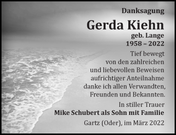 Traueranzeige von Gerda Kiehn von Märkische Oderzeitung