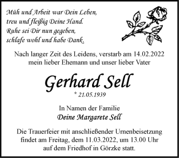 Traueranzeige von Gerhard Sell von Märkische Oderzeitung