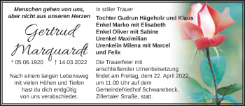 Traueranzeige von Gertrud Marquardt von Märkische Oderzeitung