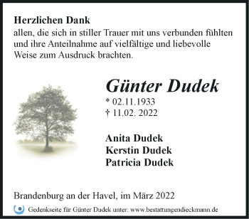 Traueranzeige von Günter Dudek von Märkische Oderzeitung