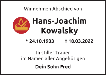 Traueranzeige von Hans-Joachim Kowalsky von Märkische Oderzeitung