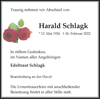 Traueranzeige von Harald Schlagk von Märkische Oderzeitung