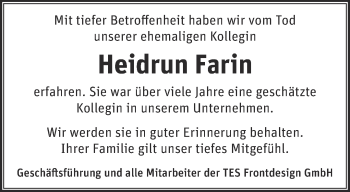 Traueranzeige von Heidrun Farin von Märkische Oderzeitung