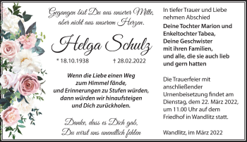 Traueranzeige von Helga Schulz von Märkische Oderzeitung
