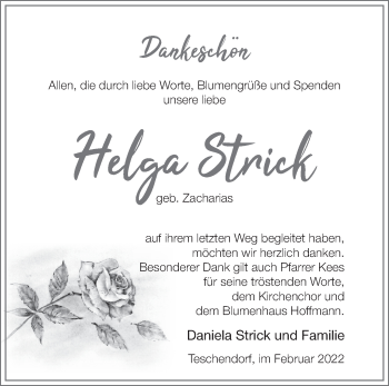 Traueranzeige von Helga Strick von Märkische Oderzeitung