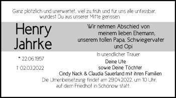 Traueranzeige von Henry Jahrke von Märkische Oderzeitung