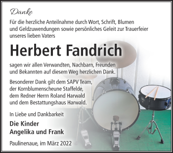 Traueranzeige von Herbert Fandrich von Märkische Oderzeitung