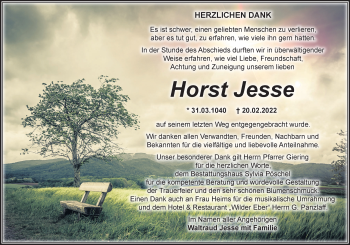 Traueranzeige von Horst Jesse von Märkische Oderzeitung