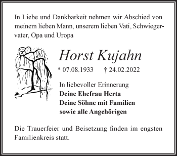 Traueranzeige von Horst Kujahn von Märkische Oderzeitung