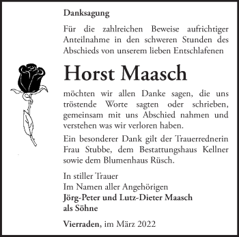 Traueranzeige von Horst Maasch von Märkische Oderzeitung