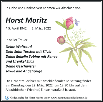 Traueranzeige von Horst Moritz von Märkische Oderzeitung