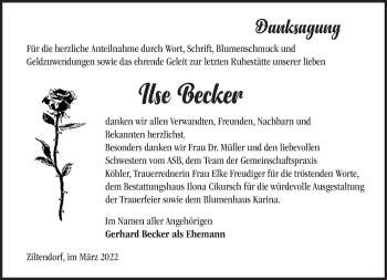 Traueranzeige von Ilse Becker von Märkische Oderzeitung