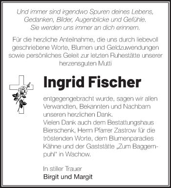 Traueranzeige von Ingrid Fischer von Märkische Oderzeitung