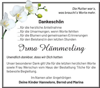 Traueranzeige von Irma Hämmerling von Märkische Oderzeitung