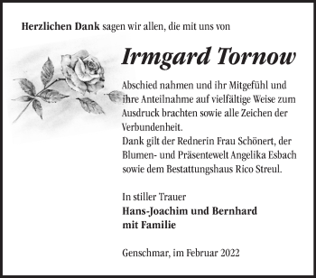 Traueranzeige von Irmgard Tornow von Märkische Oderzeitung