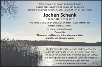 Traueranzeige von Jochen Schenk von Märkische Oderzeitung