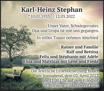 Traueranzeige von Karl-Heinz Stephan von Märkische Oderzeitung