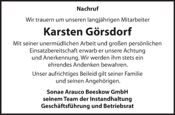 Traueranzeige von Karsten Görsdorf von Märkische Oderzeitung