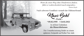 Traueranzeige von Klaus Bohl von Märkische Oderzeitung