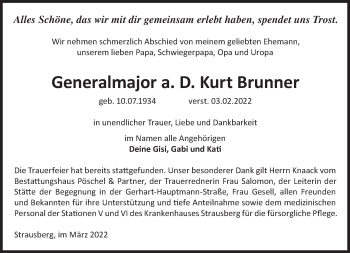 Traueranzeige von Kurt Brunner von Märkische Oderzeitung