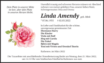 Traueranzeige von Linda Amendy von Märkische Oderzeitung