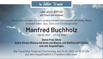 Traueranzeige von Manfred Buchholz von Märkische Oderzeitung