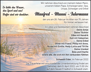 Traueranzeige von Manfred Fuhrmann von Märkische Oderzeitung