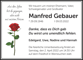 Traueranzeige von Manfred Gebauer von Märkische Oderzeitung