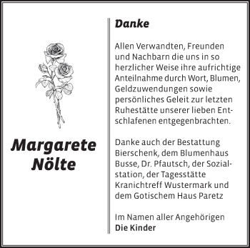 Traueranzeige von Margarete Nölte von Märkische Oderzeitung