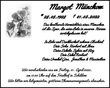 Traueranzeige von Margot Münchow von Märkische Oderzeitung