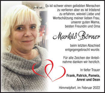 Traueranzeige von Marhild Börner von Märkische Oderzeitung