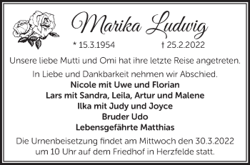 Traueranzeige von Marika Ludwig von Märkische Oderzeitung