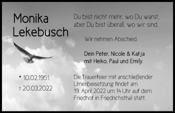 Traueranzeige von Monika Lekebusch von Märkische Oderzeitung