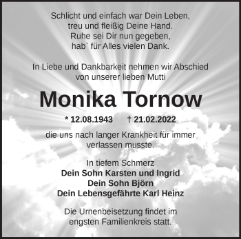 Traueranzeige von Monika Tornow von Märkische Oderzeitung