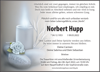 Traueranzeige von Norbert Hupp von Märkische Oderzeitung