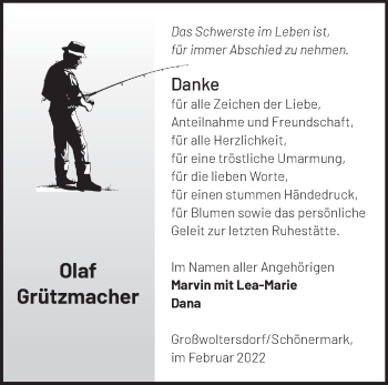 Traueranzeige von Olaf Grützmacher von Märkische Oderzeitung