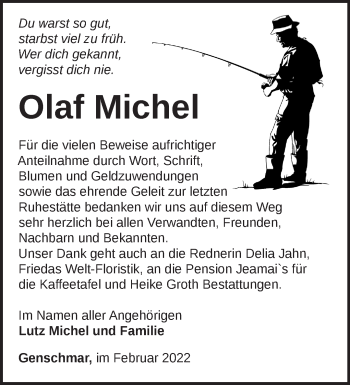 Traueranzeige von Olaf Michel von Märkische Oderzeitung