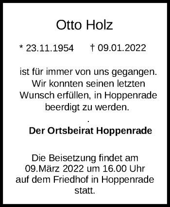 Traueranzeige von Otto Holz von Märkische Oderzeitung