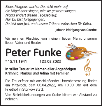 Traueranzeige von Peter Funke von Märkische Oderzeitung