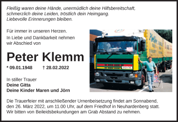 Traueranzeige von Peter Klemm von Märkische Oderzeitung