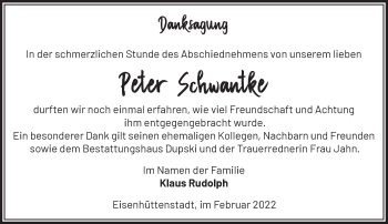 Traueranzeige von Peter Schwantke von Märkische Oderzeitung