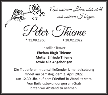 Traueranzeige von Peter Thieme von Märkische Oderzeitung