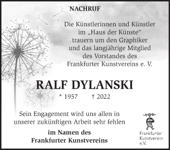 Traueranzeige von Ralf Dylanski von Märkische Oderzeitung