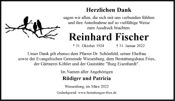 Traueranzeige von Reinhard Fischer von Märkische Oderzeitung