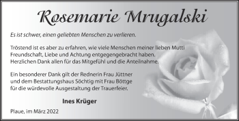 Traueranzeige von Rosemarie Mrugalski von Märkische Oderzeitung